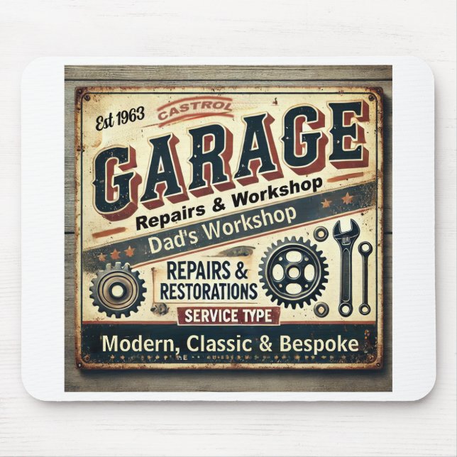 Customisable Vintage Garage Mouse Mat (Front)