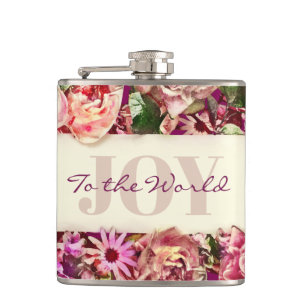 Customisable Vintage Girly Floral Joy To The World Hip Flask