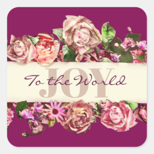 Customisable Vintage Girly Floral Joy To The World Square Sticker