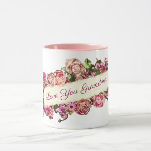 Customisable Vintage Girly Floral Love You Grandma Mug