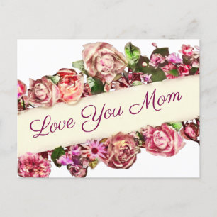     Customisable Vintage Girly Floral Love You Mum Postcard