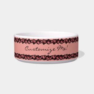 Customisable vintage pink red roses dog bowl
