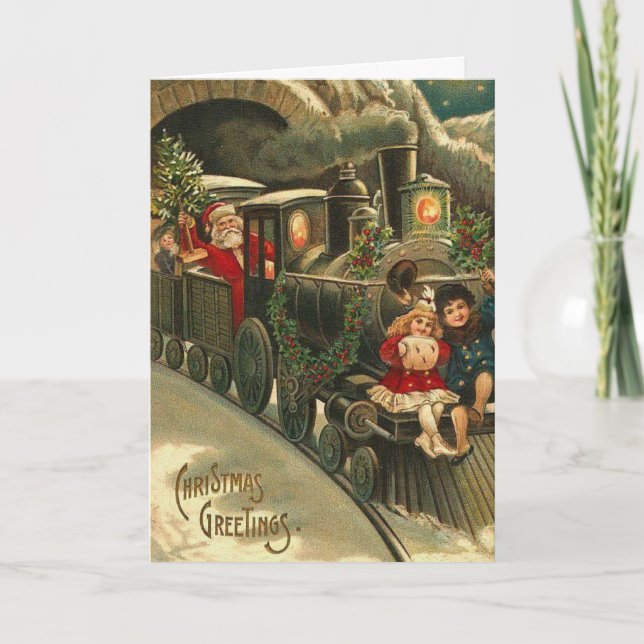 Customisable Vintage Retro Christmas Greeting Card (Front)