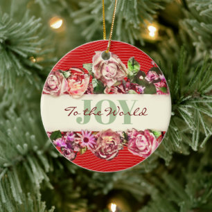 Customisable Vintage Roses Pretty Joy to the World Ceramic Tree Decoration