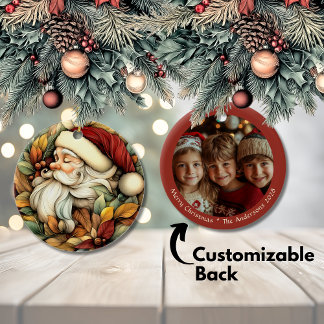 Customisable Vintage Santa Christmas Ceramic Tree Decoration