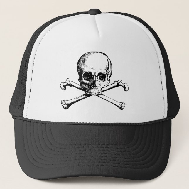Customisable Vintage Skull & Crossbones Trucker Hat (Front)