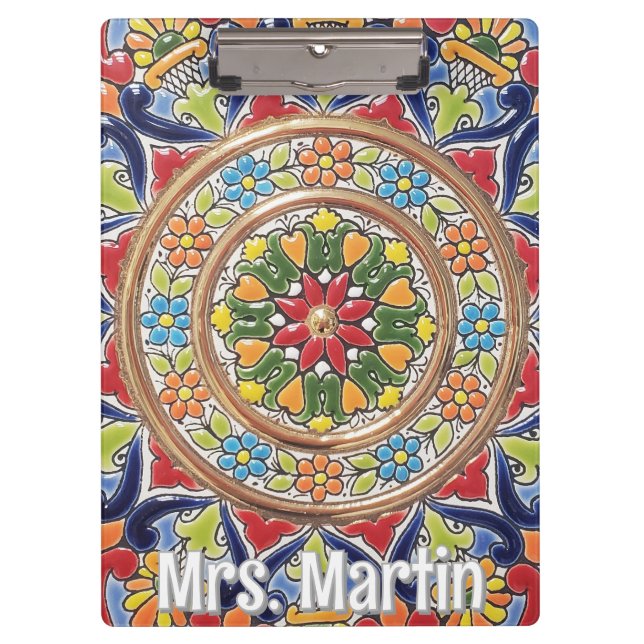 Customisable Vintage Spanish Tile Clipboard (Front)