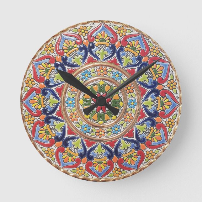Customisable Vintage Spanish Tile Round Clock (Front)