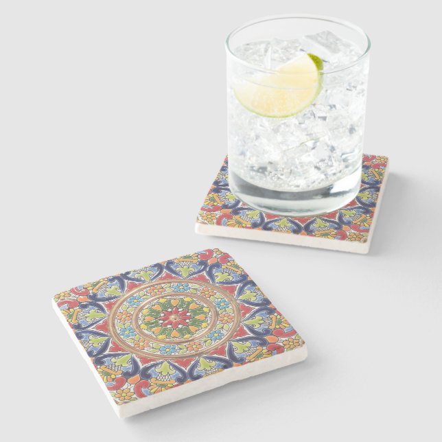 Customisable Vintage Spanish Tile Stone Coaster (Side)