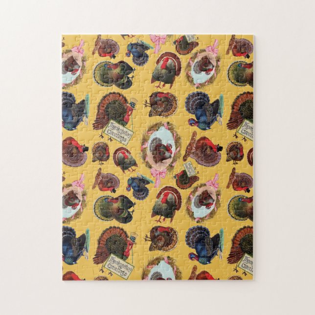 Customisable Vintage Thanksgiving Turkeys Jigsaw Puzzle (Vertical)