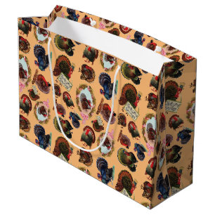 Customisable Vintage Thanksgiving Turkeys Large Gift Bag