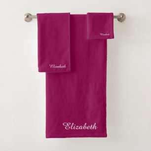 Customisable Viva Magenta Template Name Trendy Bath Towel Set