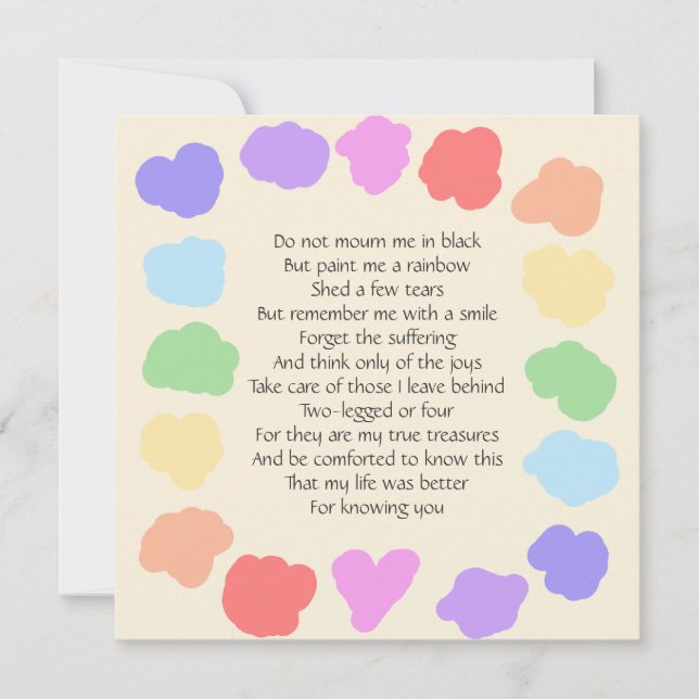 Customisable Wake / Memorial -- Rainbow Poem Invitation (Front)