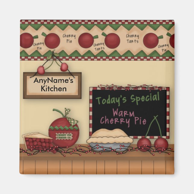 Customisable Warm Cherry Pie Kitchen Magnet (Front)