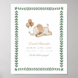 Customisable Watercolor Elephant Baby Boy Nursery Poster
