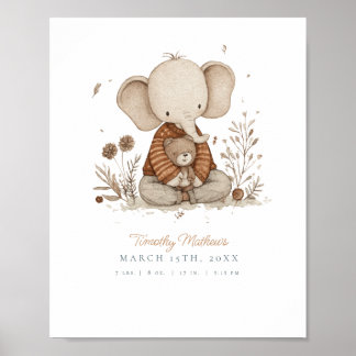 Customisable Watercolor Elephant Nursery Poster