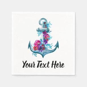 Customisable Watercolor Floral Anchor Design Napkin