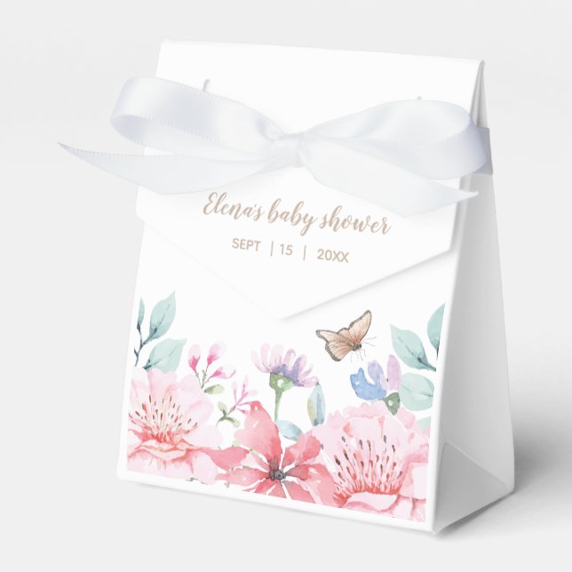 Customisable Watercolor Floral Butterfly Favour Bo Favour Box (Front Side)