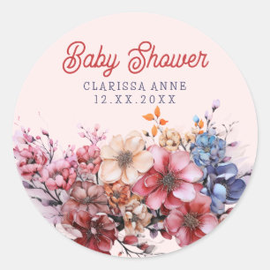 Customisable Watercolor Flower Bouquet Baby Shower Classic Round Sticker