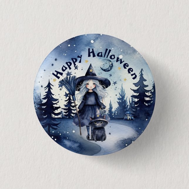 Customisable Watercolor Halloween Button (Front)