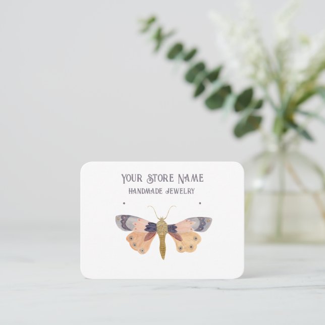 Customisable Watercolor Moth Jewellery Display  Business Card (Standing Front)