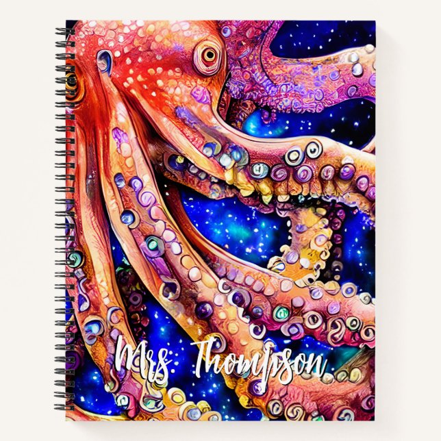 Customisable Watercolor Octopus with Name Notebook (Front)