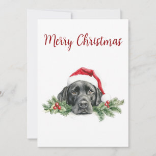 Customisable Watercolor Santa Black Lab Holiday Card