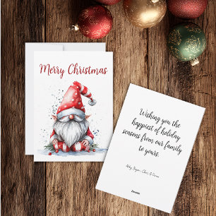 Customisable Watercolor Santa Gnome Holiday Card