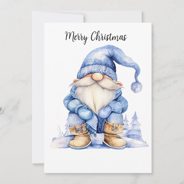 Customisable Watercolor Winter Gnome Holiday Card (Front)