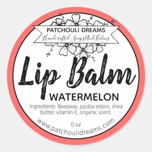 Customisable Watermelon Lip Balm Label Handmade (Front)