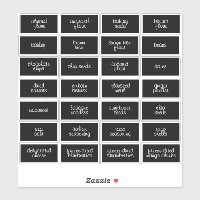 Customisable Waterproof Black Food Kitchen Labels (Sheet)