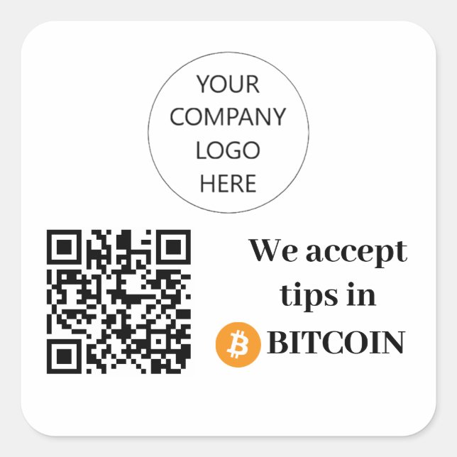 Customisable We Accept Tips in Bitcoin Sticker (Front)