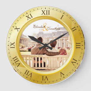 Customisable Wedding Anniversary Gold Roman Photo Large Clock