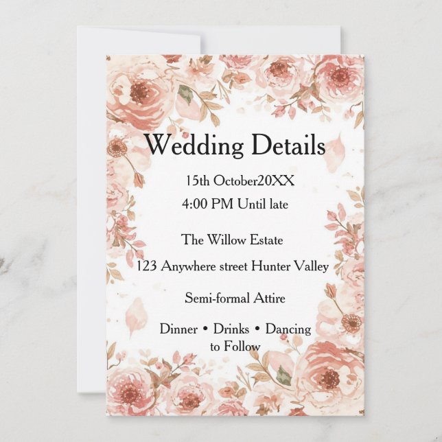 Customisable Wedding Details Card – Elegant  (Front)