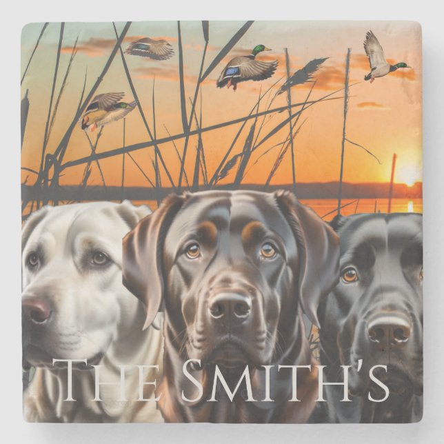 Customisable Wedding Gift Labrador Retriever Stone Coaster (Front)