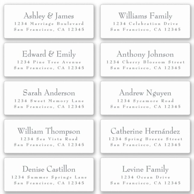 Customisable Wedding Guest Address Labels (Front)