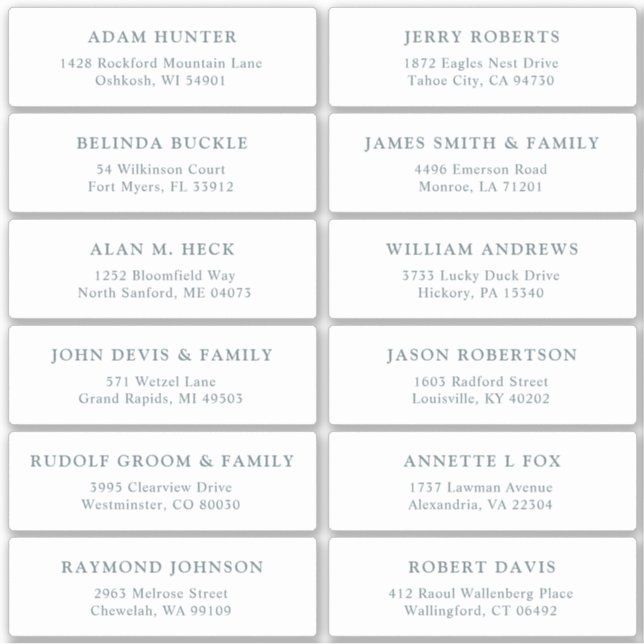 Customisable wedding guest address labels sticker  (Front)