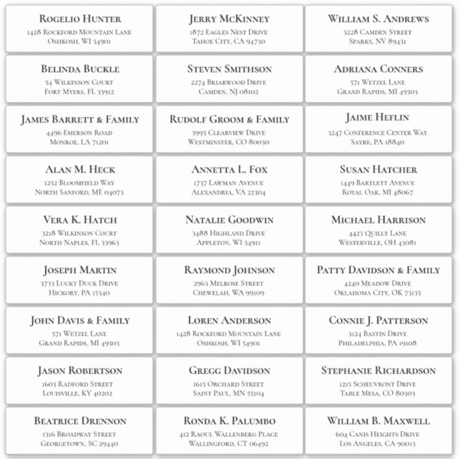 Customisable wedding guest address labels sticker (Front)