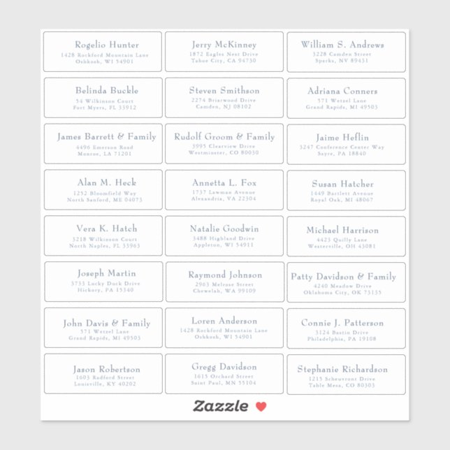 Customisable wedding guest address labels sticker (Sheet)