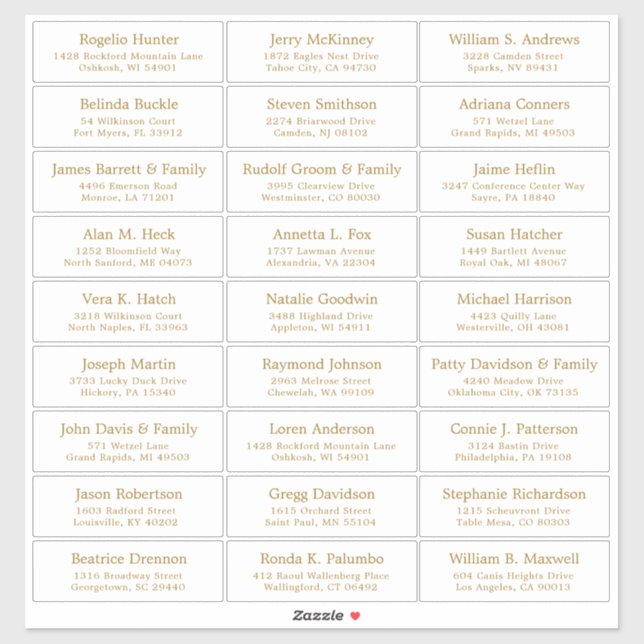 Customisable wedding guest address labels sticker (Sheet)