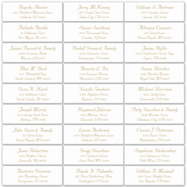 Customisable wedding guest address labels sticker (Front)