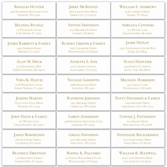 Customisable wedding guest address labels sticker (Front)