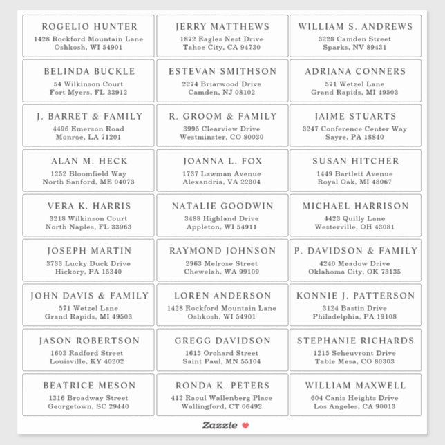 Customisable wedding guest address labels sticker (Sheet)