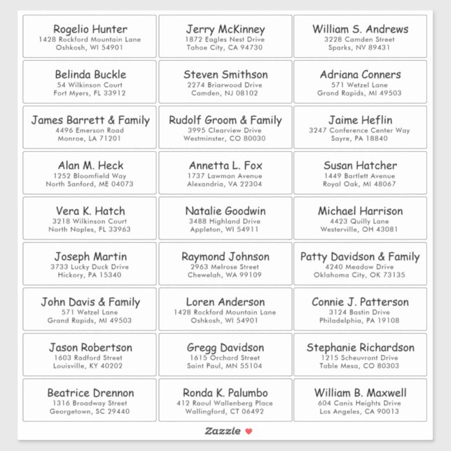 Customisable wedding guest address labels sticker (Sheet)