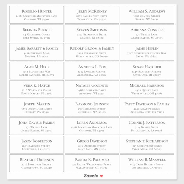 Customisable wedding guest address labels sticker (Sheet)