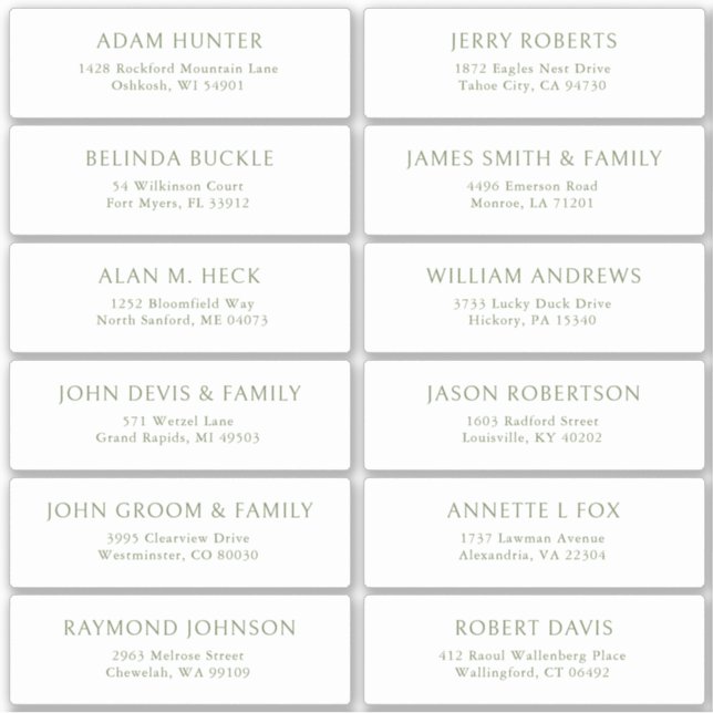 Customisable wedding guest address labels sticker (Front)