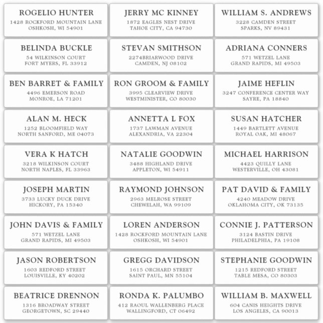 Customisable wedding guest address labels sticker (Front)