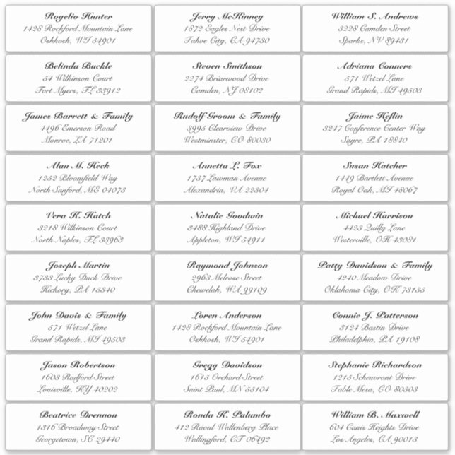 Customisable wedding guest address labels sticker (Front)