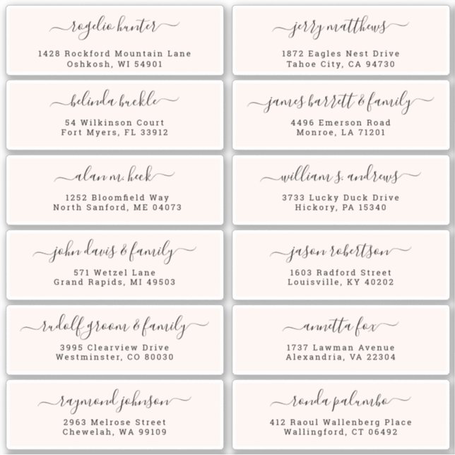 Customisable wedding guest address labels sticker (Front)