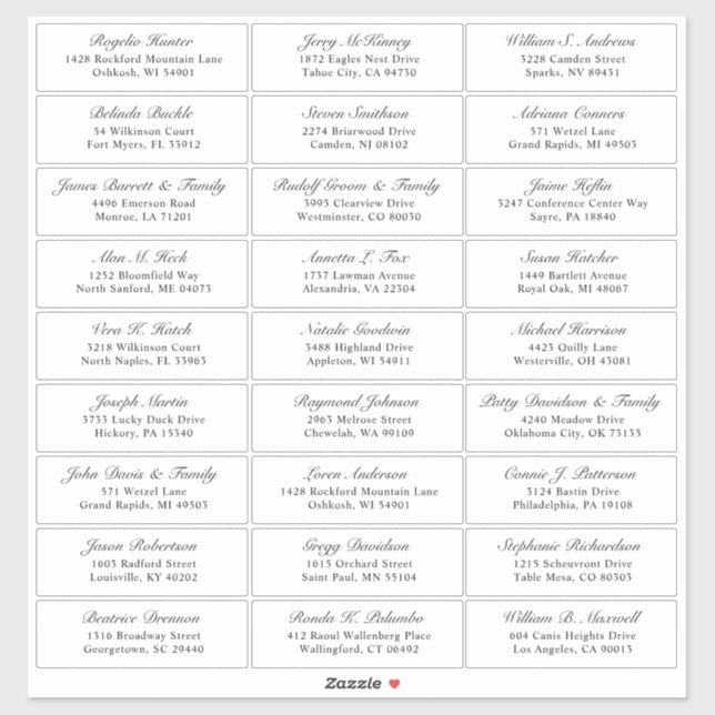 Customisable wedding guest address labels sticker (Sheet)